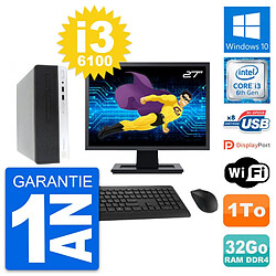 PC HP 400 G4 SFF Ecran 27" Intel i3-6100 RAM 32Go Disque Dur 1To Windows 10 Wifi - Occasion