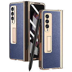 Coque en TPU + PU texture litchi avec béquille et porte-stylo bleu pour votre Samsung Galaxy Z Fold3 5G