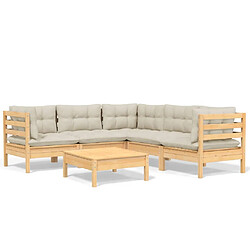 Maison Chic Salon de jardin 6 pcs + coussins - Mobilier/Meubles de jardin - Table et chaises d'extérieur crème Bois de pin solide -MN99041