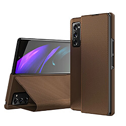 Coque en TPU + PU texture en fibre de carbone et kevlar marron pour votre Samsung Galaxy Z Fold2 5G