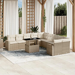 vidaXL Salon de jardin 11 pcs avec coussins beige résine tressée