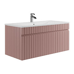 Vente-Unique Meuble de salle de bain suspendu strié rose avec vasque à encastrer - 100 cm - SATARA