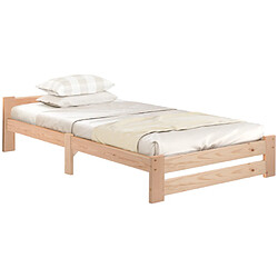 ComfortXL Lit massif solide Futon en bois massif naturel avec tête de lit et sommier, Naturel (200x90cm)