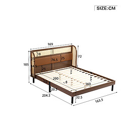 Acheter ComfortXL Lit Double Moderne Avec Revêtement En Pu Et Rotin, 160x200cm