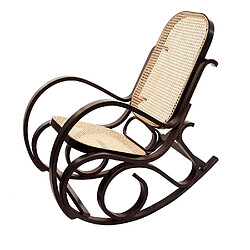 Mendler Rocking-chair fauteuil à bascule, couleur noyer, rotin pas cher