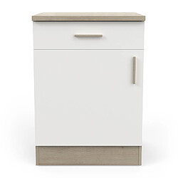 Pegane Meuble bas de cuisine 1 porte + 1 tiroir coloris chêne kronberg, blanc - Longueur 60 x Hauteur 85 x Profondeur 60 cm