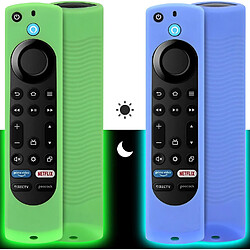 SANAG Lot De 2 Coques En Silicone Compatibles Avec Firestick 4K Max/Insignia/Pioneer/Fire Tv 4-Series/Omni Alexa Voice Remote Amelioree Avec Cordon(Vert Et Bleu)