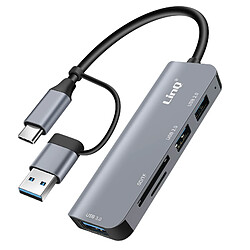 LinQ Hub USB C et USB avec USB 3.0 + 2x USB 2.0 Lecteur Cartes SD et TF Noir