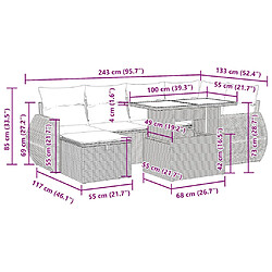 vidaXL Salon de jardin avec coussins 7 pcs gris clair résine tressée pas cher