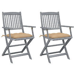 vidaXL Chaises pliables d'extérieur lot de 2 et coussins Bois d'acacia