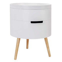 Helloshop26 Table basse de chevet design ronde avec espace de rangement blanc 19_0000566