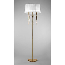 Luminaire Center Lampadaire Tiffany 3+3 Ampoules E27+G9, laiton antique avec Abat jour blanc & cristal transaparent