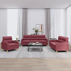 vidaXL Ensemble de canapés 3 pcs avec coussins Rouge bordeaux Tissu