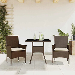 vidaXL Ensemble à manger de jardin et coussins 3pcs marron rotin verre