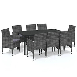 Maison Chic Ensemble à manger d'extérieur 9 pcs avec coussins,Salon de jardin,Mobilier de jardin Résine tressée Gris -GKD272961