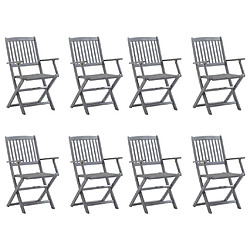 vidaXL Chaises pliables d'extérieur lot de 8 et coussins Bois d'acacia