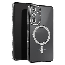 Avizar Coque Diamant pour Samsung Galaxy A15 MagSafe Contour Strass Noir