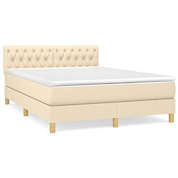 vidaXL Sommier à lattes de lit avec matelas Crème 140x190 cm Tissu