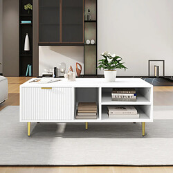 Avis LBF Table Basse Blanche élégante avec décorations en Or, tiroir, 3 Compartiments pour Le Rangement Ouvert - Ajoutez Votre Style de Salon, Table Basse carrée, Luxe léger élégant