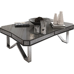 Vivenla Table basse design plateau en bois MDF et miroir gris fumé avec piètement en acier argenté L. 130 x P. 80 x H. 40 cm collection LEXUS