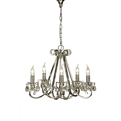 Interiors 1900 Chandelier Oksana, nickel poli, pendeloques cristal, 5 éclairages