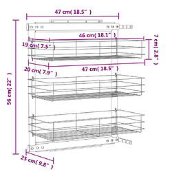 vidaXL Panier à 3 niveaux métallique de cuisine 47x25x56 cm pas cher