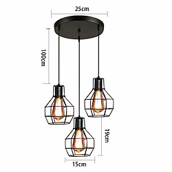 STOEX Lustre Suspension E27 Cage en Fer Métal avec Douille 3 Luminaire Eclairage pour Décor Restaurant Salle Chambre (Noir) pas cher