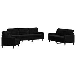 vidaXL Ensemble de canapés 3 pcs avec coussins Noir Velours