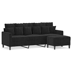 vidaXL Canapé à 3 places avec repose-pieds Noir 180 cm Velours