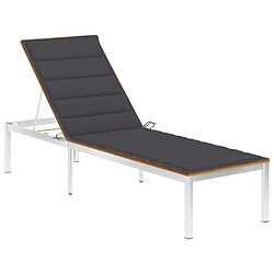 vidaXL Chaise longue avec coussin Bois d'acacia et acier inoxydable 