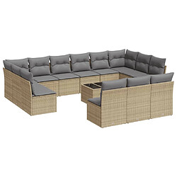 Maison Chic Salon de jardin avec coussins 14 pcs | Ensemble de Table et chaises | Mobilier d'Extérieur beige résine tressée -GKD93198