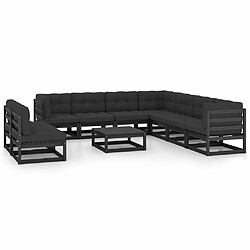 Maison Chic Salon de jardin 10 pcs + coussins - Mobilier/Meubles de jardin - Table et chaises d'extérieur Noir Bois de pin massif -MN31744