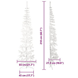 vidaXL Demi sapin de Noël artificiel mince avec support Blanc 210 cm pas cher