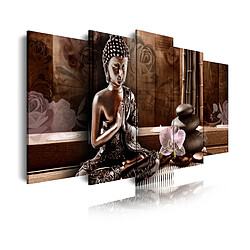 Dekoarte 424 - Tableau moderne sur toile monté sur cadre en bois 5 pièces,style zen-fengshui bouddha , 150x80cm