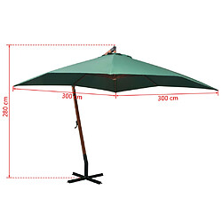 vidaXL Parasol suspendu avec poteau en bois 300x300 cm vert pas cher