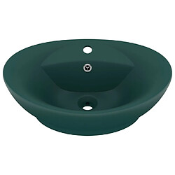 vidaXL Lavabo ovale à trop-plein Vert foncé mat 58,5x39 cm Céramique