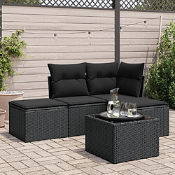 Maison Chic Salon de jardin 5 pcs avec coussins | Ensemble de Table et chaises | Mobilier d'Extérieur noir résine tressée -GKD91328