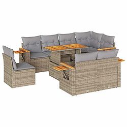 vidaXL Salon de jardin avec coussins 9 pcs beige résine tressée acacia