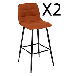 Pegane Lot de 2 chaises de bar en tissu coloris ambre et métal noir - Longueur 44 x Profondeur 51 x Hauteur 104 cm