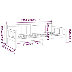 vidaXL Lit de jour sans matelas noir bois de pin massif 90x200 cm pas cher