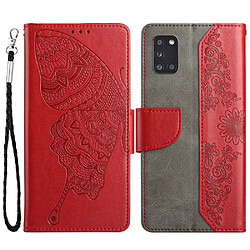 Coque en TPU anti-rayures, antichoc, motif papillon et fleur avec support rouge pour votre Samsung Galaxy Galaxy A31