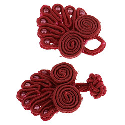 20 paires de boutons de grenouille noire chinoise avec des perles pour le vin cheongsam rouge