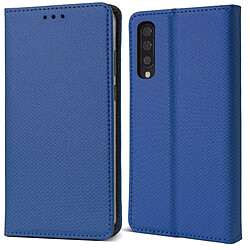 Moozy Case Flip Cover pour Samsung A50, Bleu foncé - Étui à rabat magnétique intelligent avec porte-carte et support