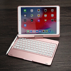 Wewoo F102AS pour iPad 10.2 pouces coloré rétro-éclairé étui en cuir Bluetooth clavier rotatif avec fonction de fente stylo or rose