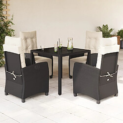 Maison Chic Ensemble à manger d'extérieur 5 pcs avec coussins,Salon de jardin,Mobilier de jardin Noir Résine tressée -GKD111206