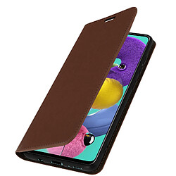 Avizar Étui Samsung Galaxy A71 Cuir Véritable Porte cartes Support Vidéo marron