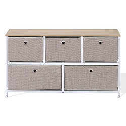 Mobili Rebecca Meuble De Rangement Bas Chiffonier À 5 Tiroirs En Metal Et Tissu Blanc Beige