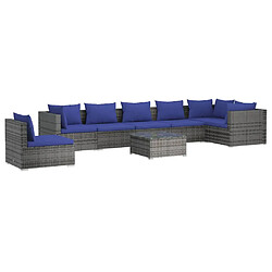 vidaXL Salon de jardin 8 pcs avec coussins résine tressée gris