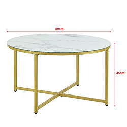 Helloshop26 Table basse ronde pour salon 45 x 80 cm marbre blanc / doré 03_0008496