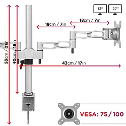 Avis Duronic DM352 SR Support 2 écrans à Pince pour Bureau argenté | Hauteur Ajustable | Rotatif/Inclinable/Pivotable | Compatibilité Universelle avec moniteurs VESA 75/100 | en Aluminium